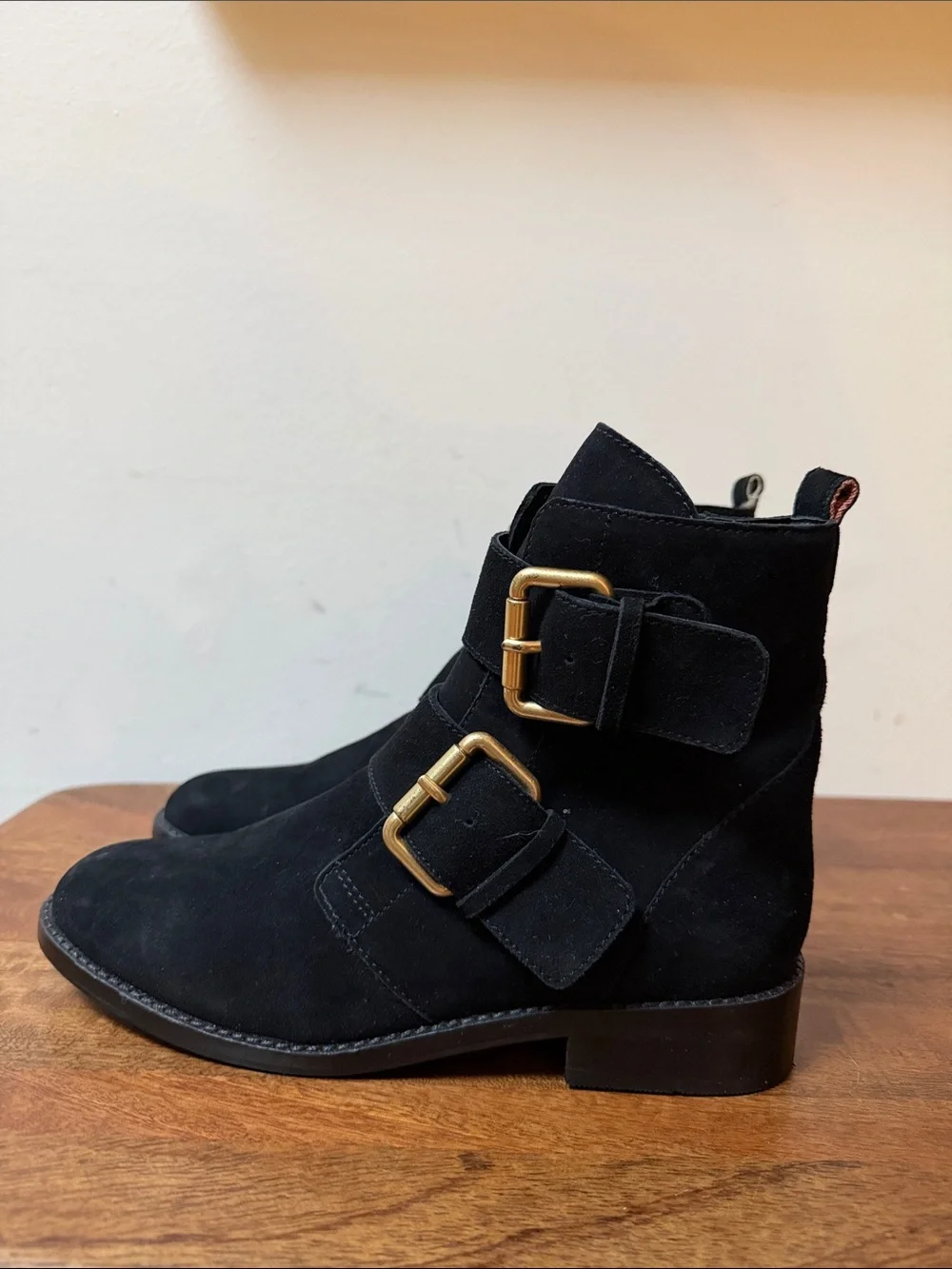 Boden Cavenham Black Suede Double Buckle Ankle Boots